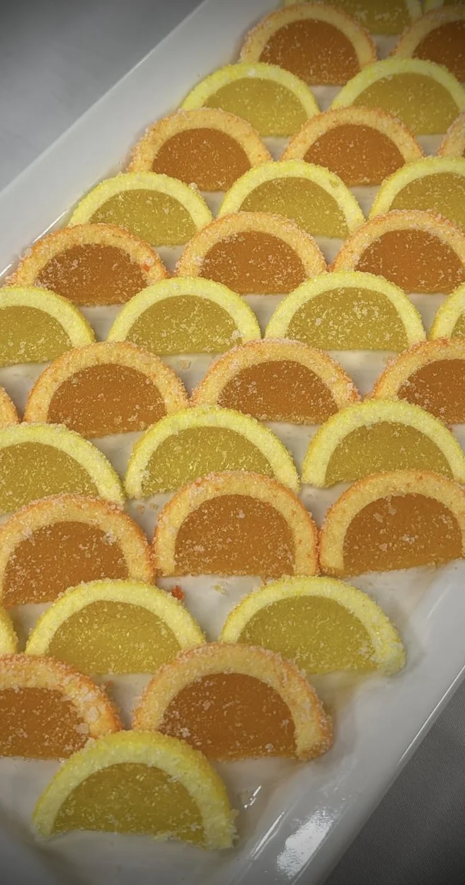 Tranches d'Agrumes — lemon and orange pâte de fruits rolled in crystal sugar